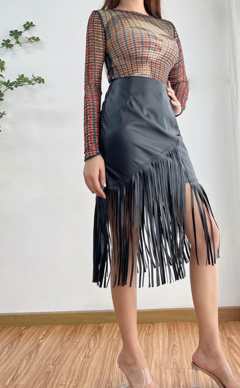 Fringe Leather Midi Skirt - Bellasbylola.com