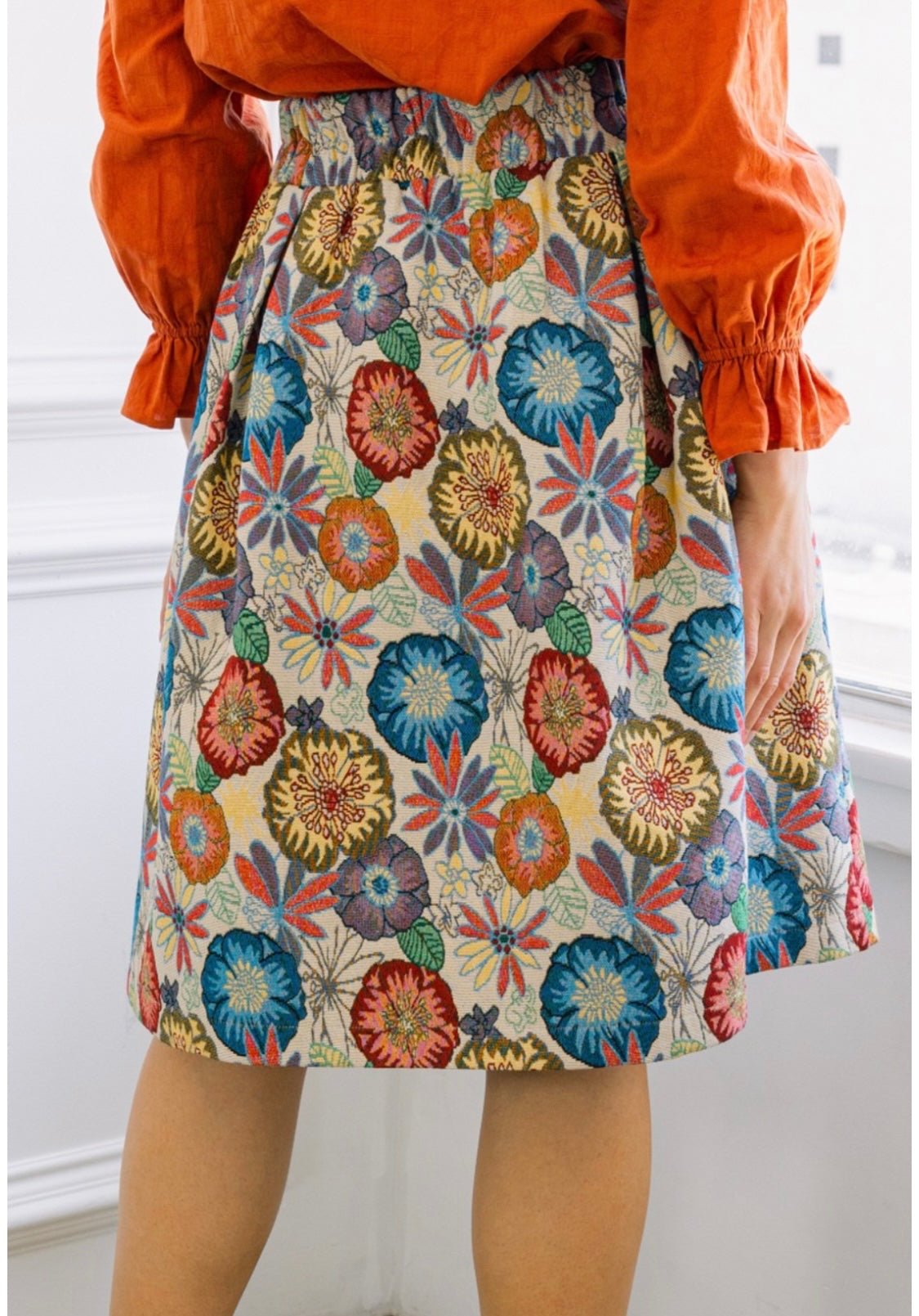 Pastel Jacquard Pleated Midi Skirt" - "Chic pastel midi skirt - Bella Boutique & Bellasbylola.com