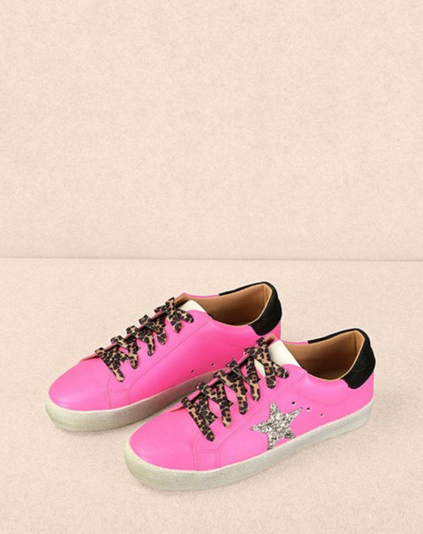 Bold & Colorful Lace-Up Sneakers with Glitter Star Detail - Sustainable, Stylish, and Comfortable!  Bellasbylola.com