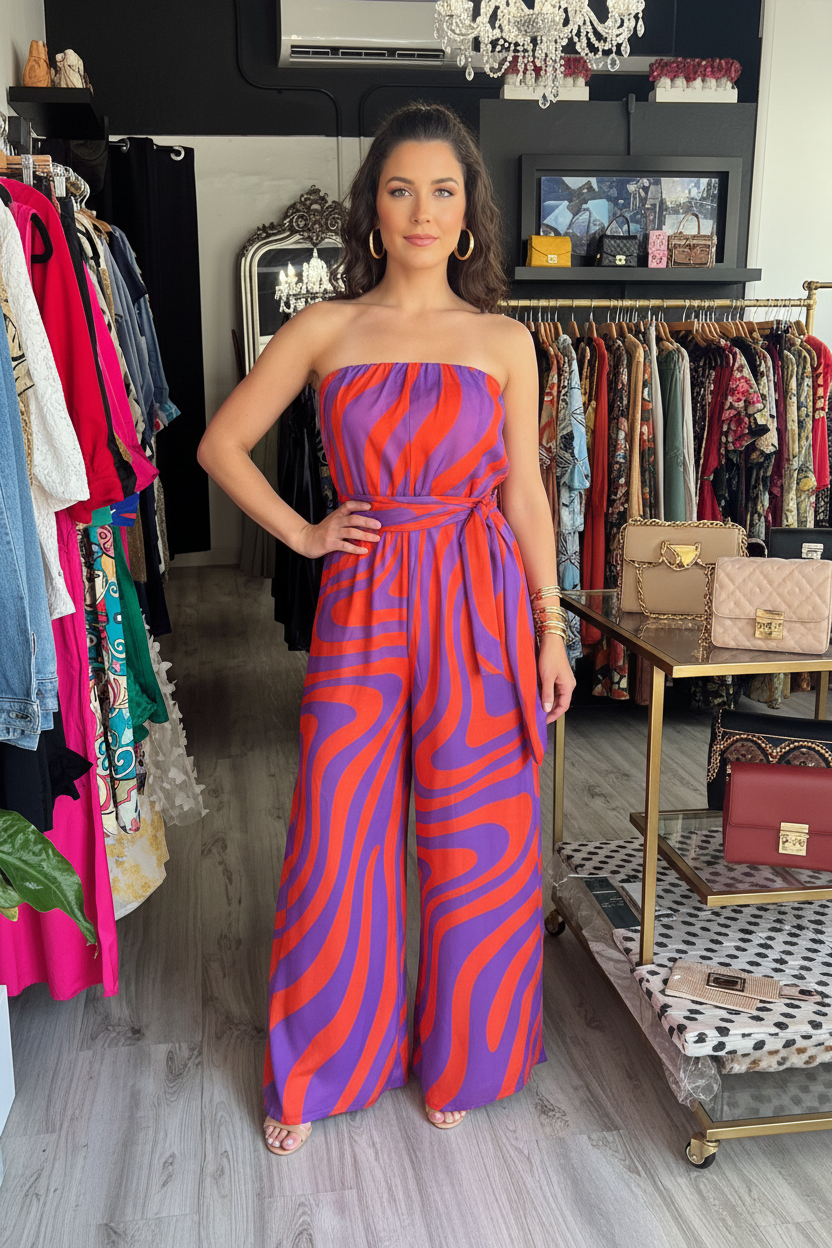Sheer Linen Jumpsuit with Wide Leg, Sash Belt & Pockets