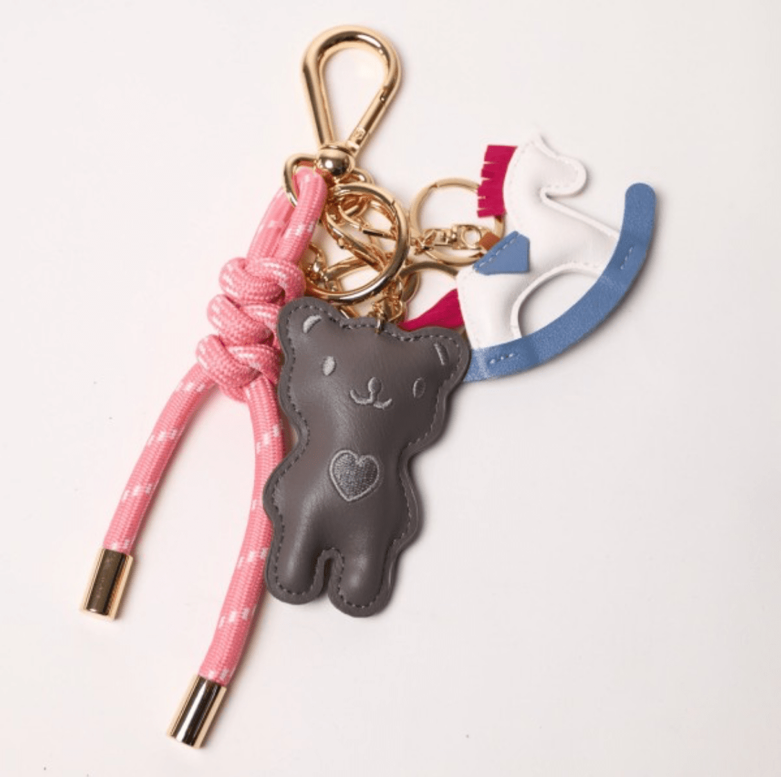 KEY CHAIN BARBIE WITH CHARMS - GREY TEDDY AND WHITE ROCKING HORSE - Bella & Bellasbylola.com