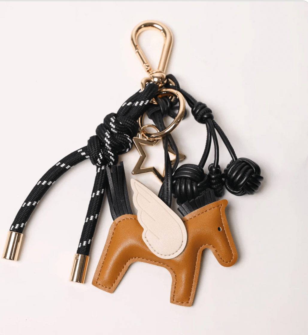 KEY CHAIN BLACK WITH CHARMS - BLACK CHERRIES AND BROWN FLYING HORSE - Bella & Bellasbylola.com