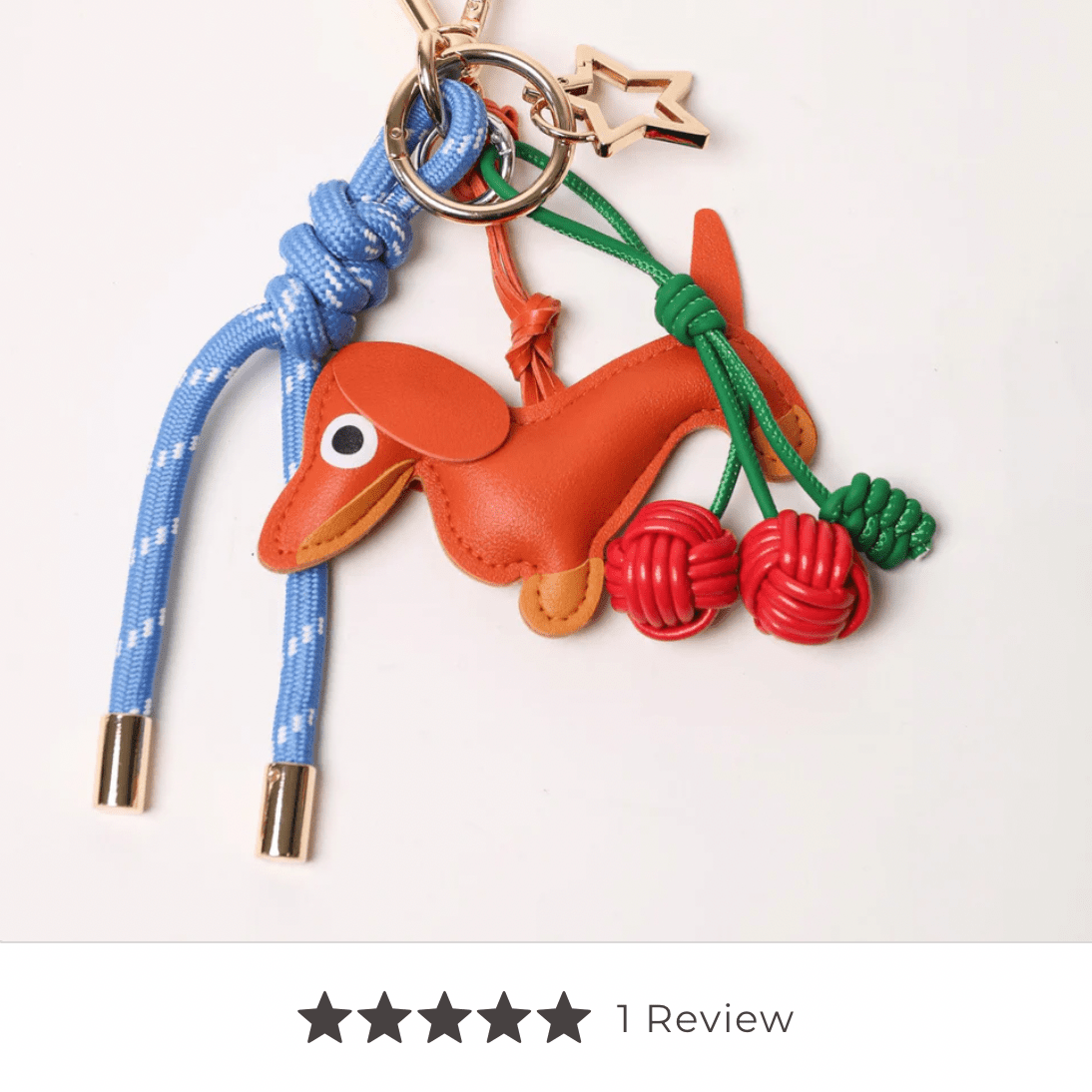 KEY CHAIN BLUE WITH CHARMS - ORANGE DOG AND RED CHERRIES - Bella & Bellasbylola.com