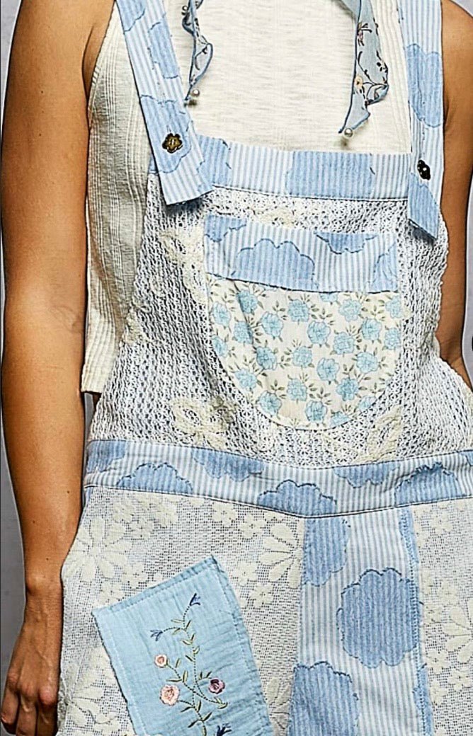 Lace Wide Leg Denim Overall with crochet - Llega 2/2/26 - Bella Boutique & Bellasbylola.com