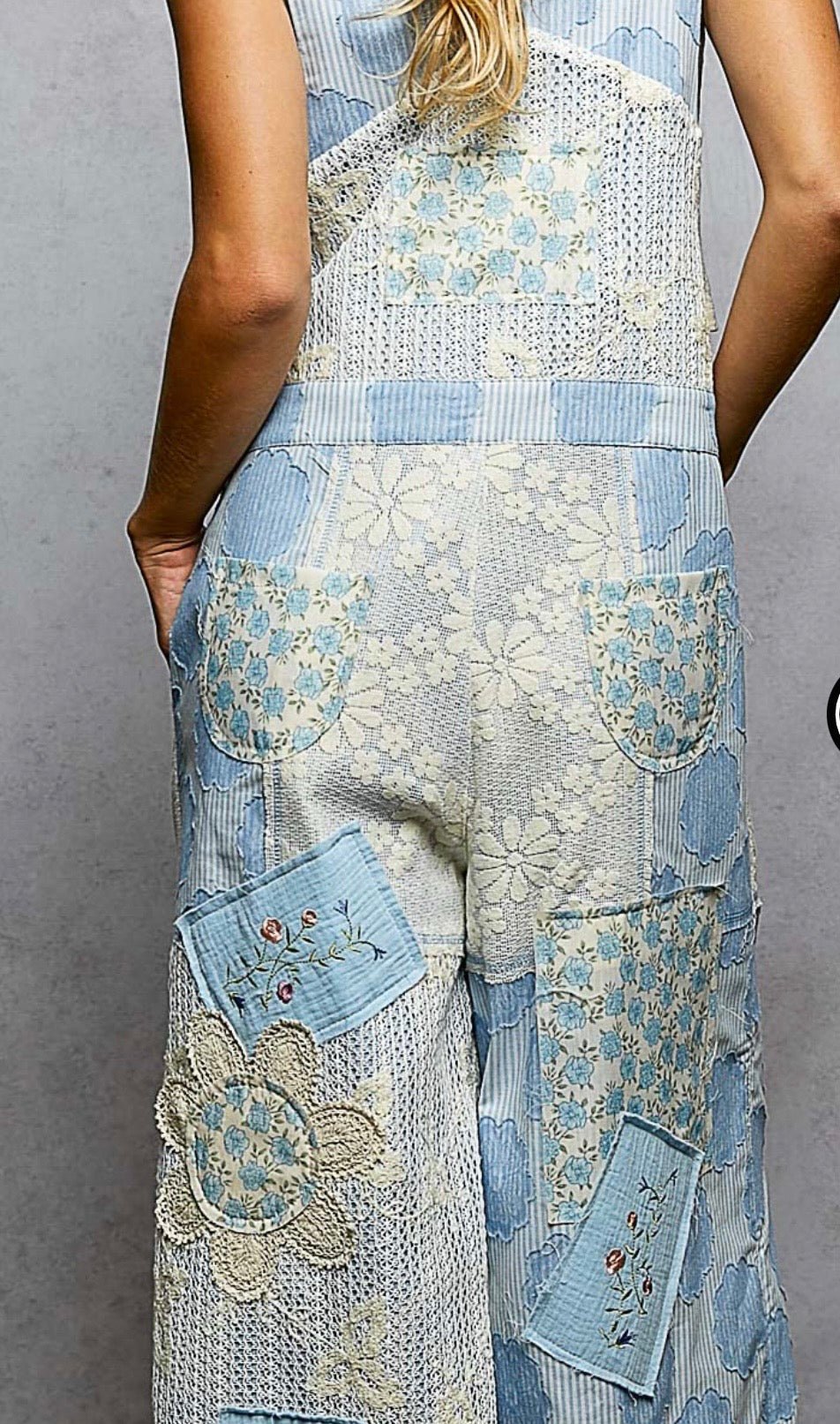 Lace Wide Leg Denim Overall with crochet - Llega 2/2/26 - Bella Boutique & Bellasbylola.com