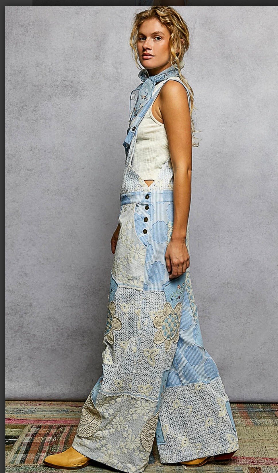 Lace Wide Leg Denim Overall with crochet - Llega 2/2/26 - Bella Boutique & Bellasbylola.com
