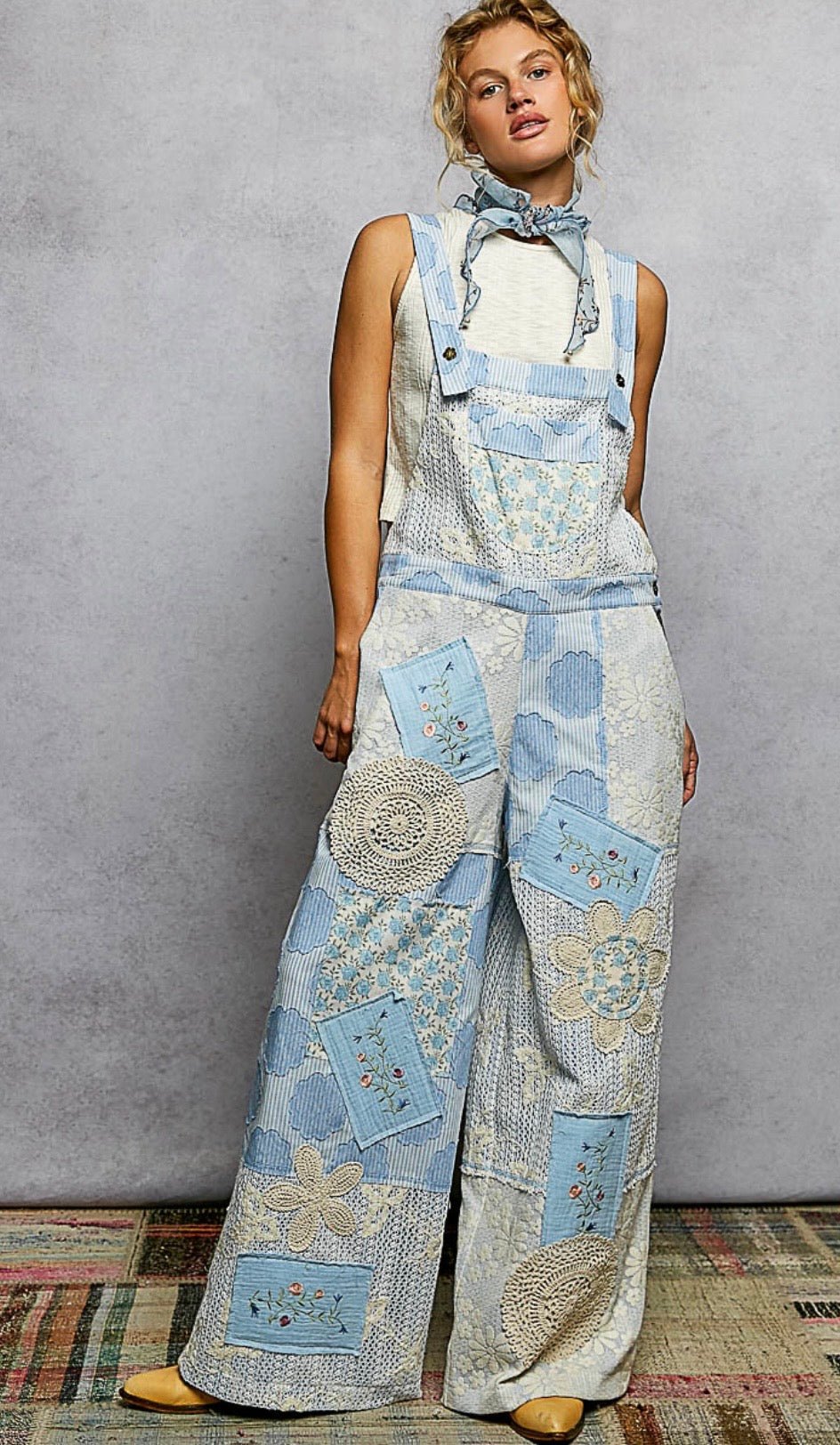 Lace Wide Leg Denim Overall with crochet - Llega 2/2/26 - Bella Boutique & Bellasbylola.com