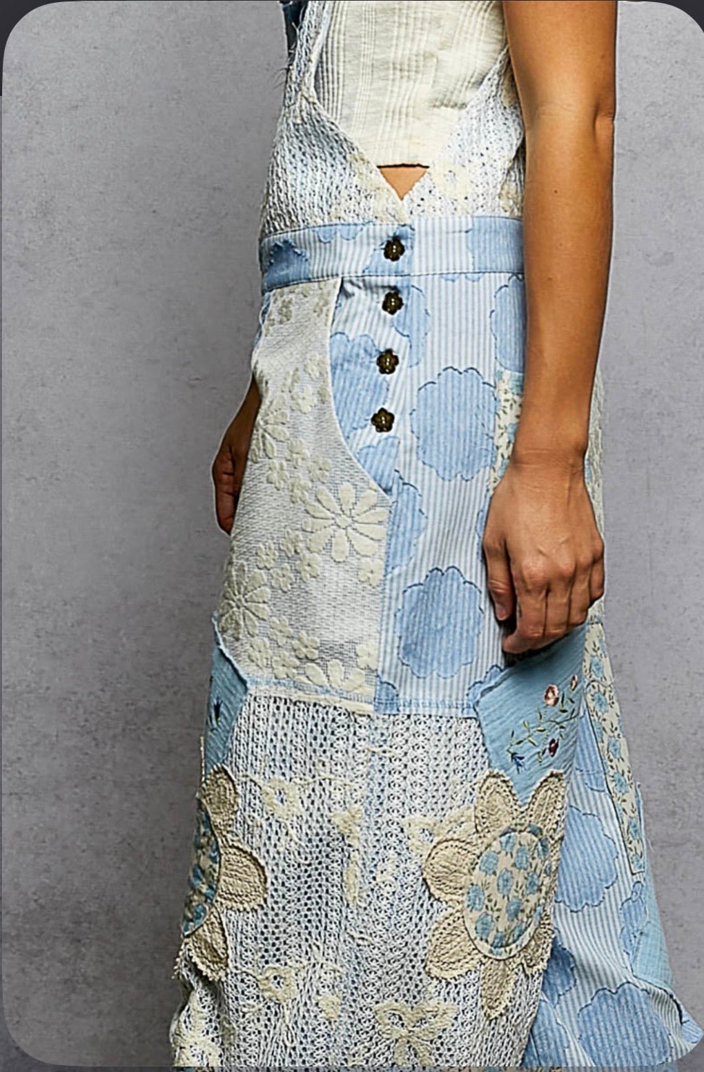 Lace Wide Leg Denim Overall with crochet - Llega 2/2/26 - Bella Boutique & Bellasbylola.com