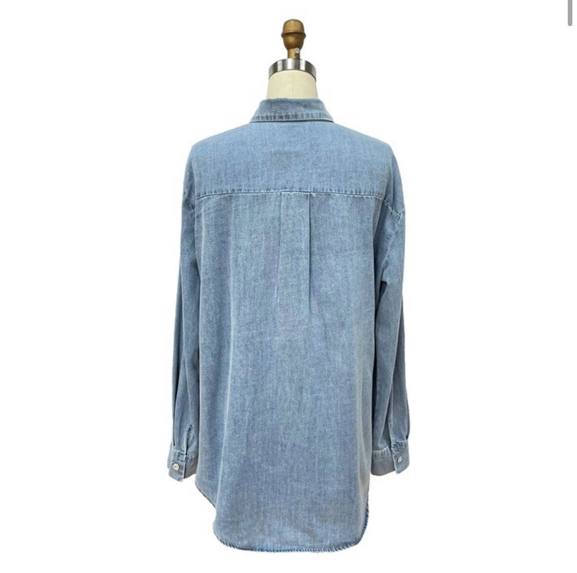 Embellished Denim Long Sleeve Top - Bella Boutique & Bellasbylola.com