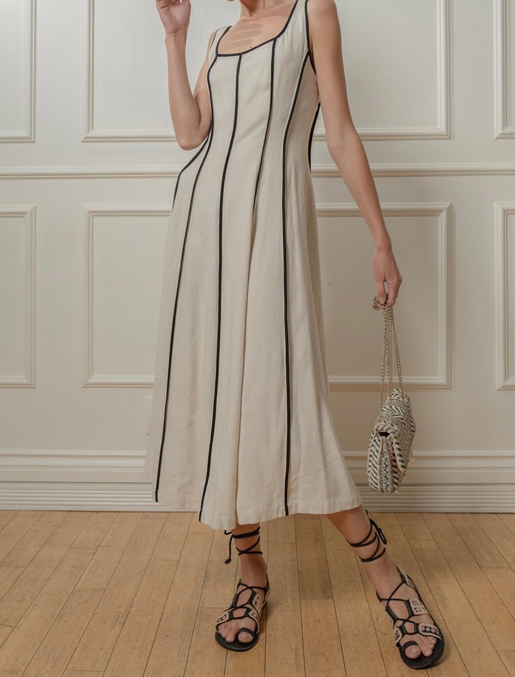 Linen Flowy Stripes Midi Dress - Bella Boutique & Bellasbylola.com