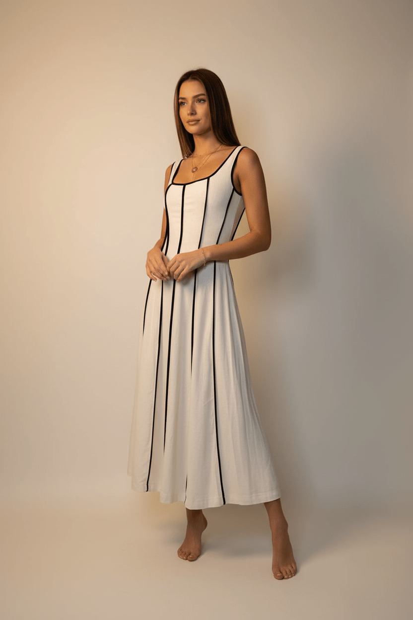 Linen Flowy Stripes Midi Dress - Bella & Bellasbylola.com