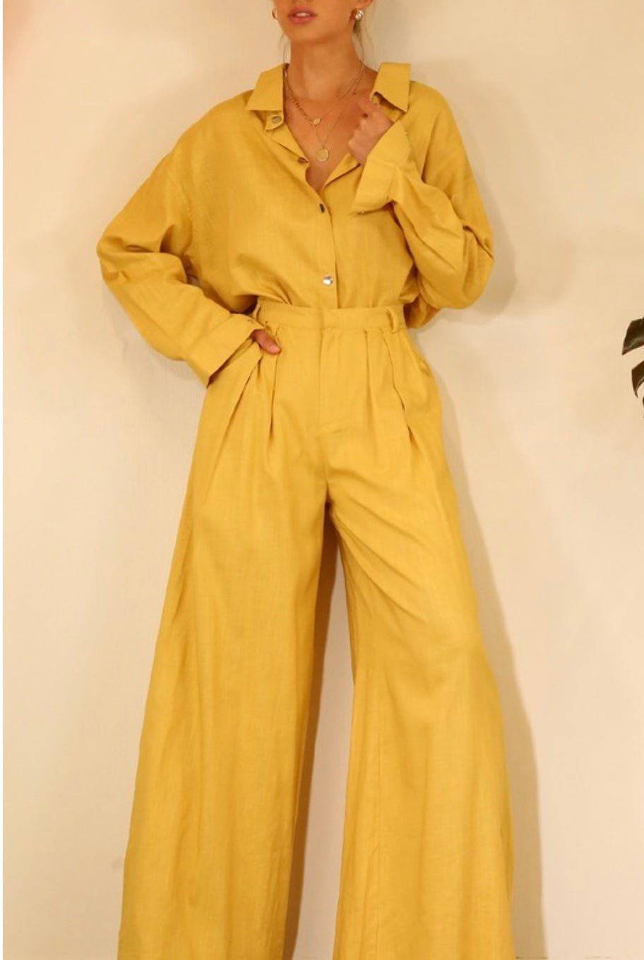 Linen Yellow Sunflower Maxi Palazzo Pants - Bella Boutique & Bellasbylola.com