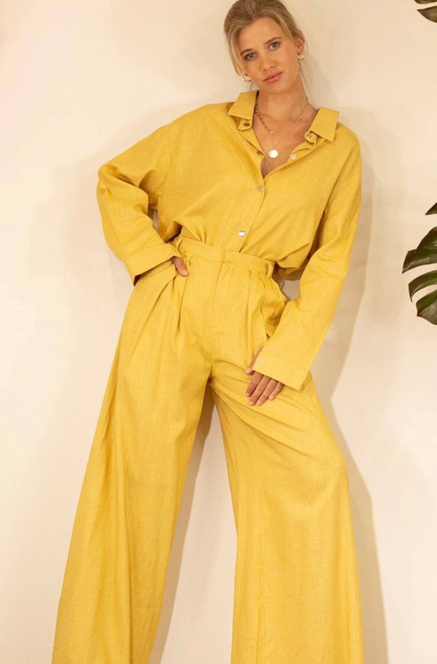 Linen Yellow Sunflower Maxi Palazzo Pants - Bella Boutique & Bellasbylola.com