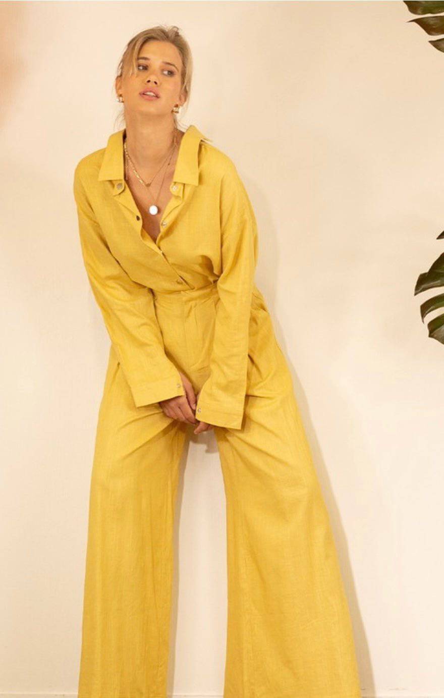Linen Yellow Sunflower Maxi Palazzo Pants - Bella Boutique & Bellasbylola.com