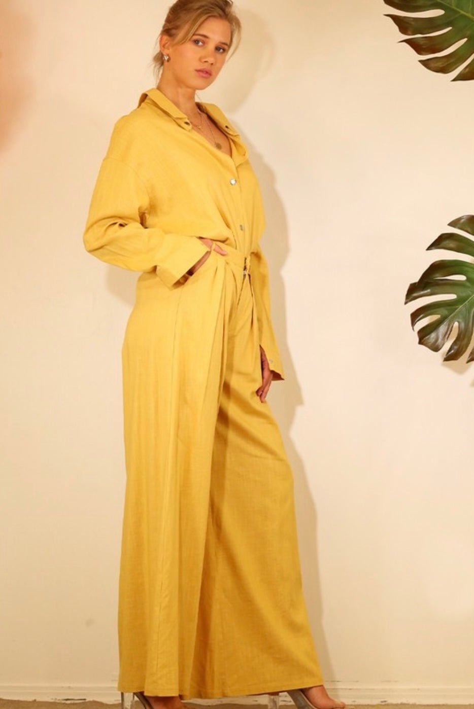 Linen Yellow Sunflower Maxi Palazzo Pants - Bella Boutique & Bellasbylola.com