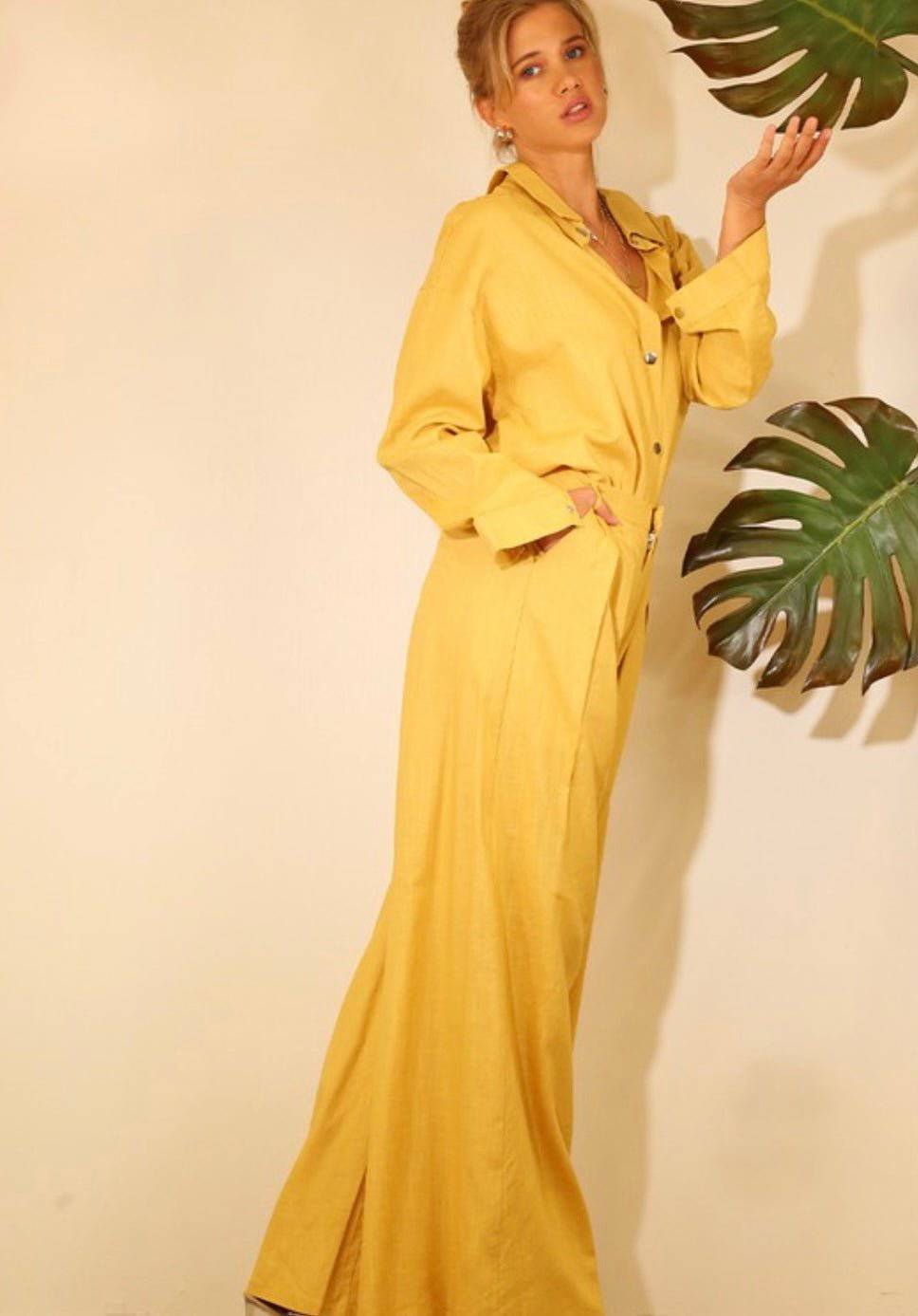 Linen Yellow Sunflower Maxi Palazzo Pants - Bella Boutique & Bellasbylola.com