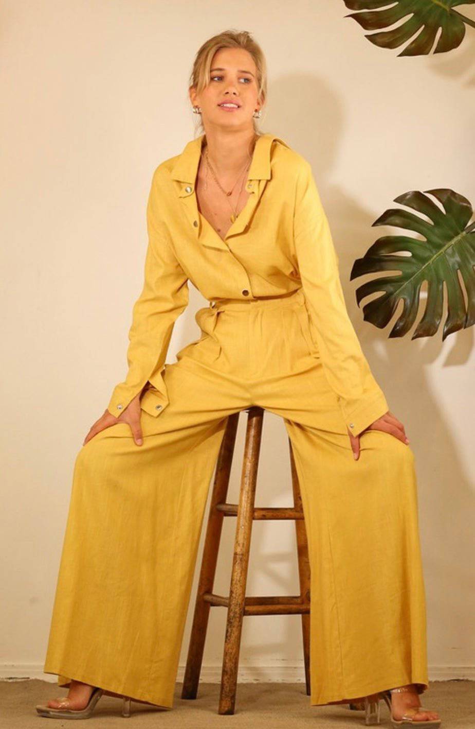 Linen Yellow Sunflower Maxi Palazzo Pants - Bella Boutique & Bellasbylola.com