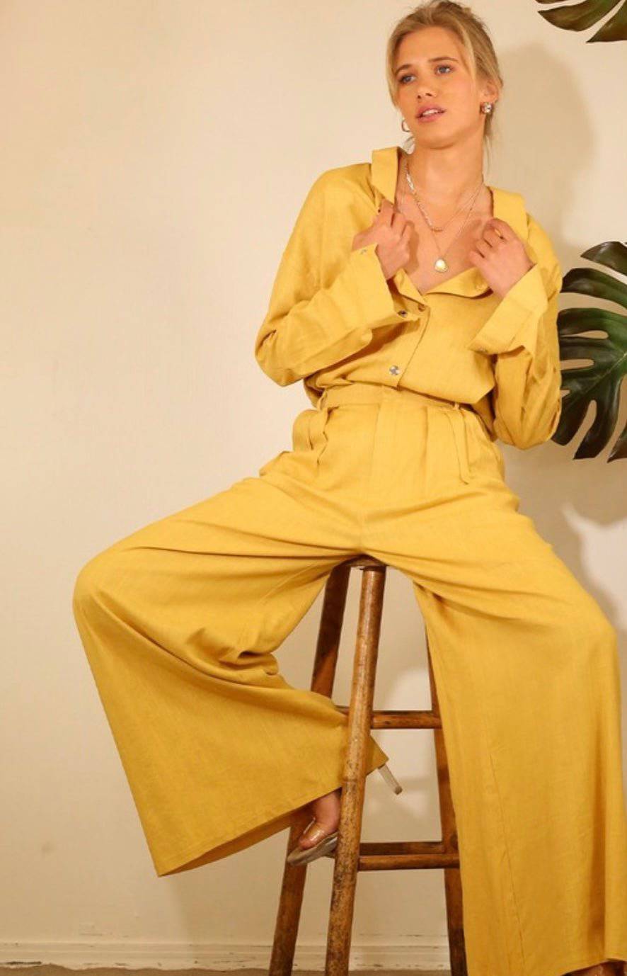 Linen Yellow Sunflower Maxi Palazzo Pants - Bella Boutique & Bellasbylola.com