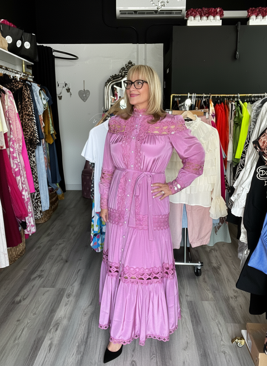 Lola Deep Rose Crochet Details Maxi Dress