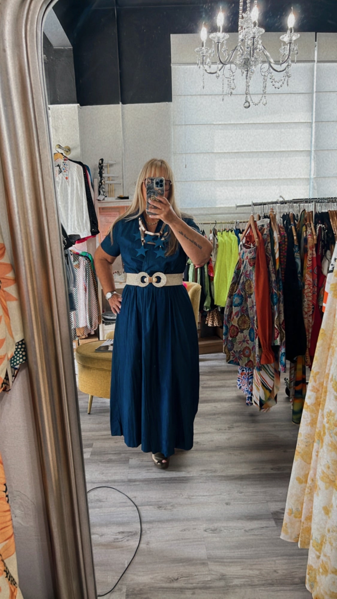 Denim A-Line Margarita Midi Dress - Women's Style - Bella Boutique & Bellasbylola.com