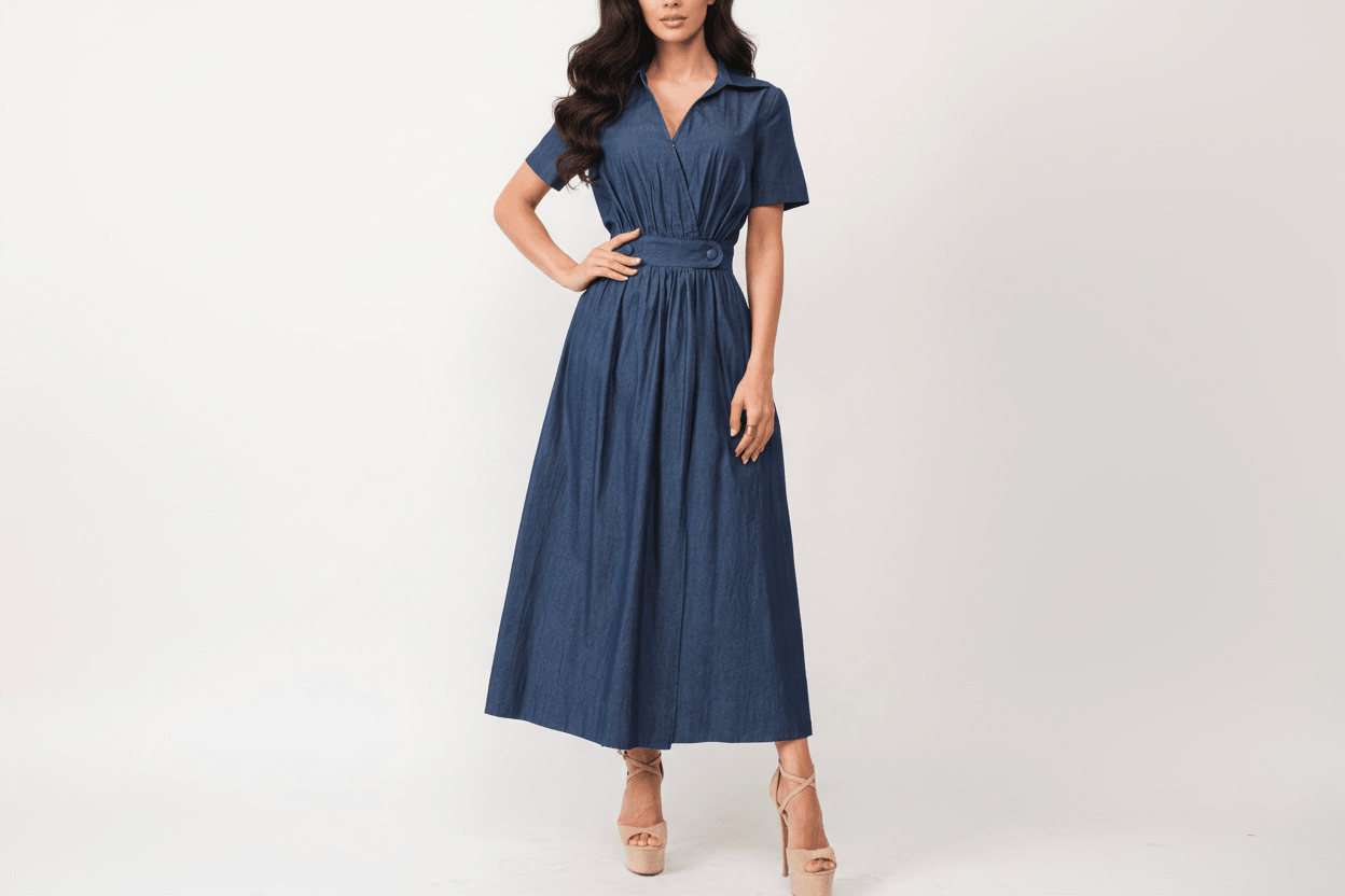 Margarita Midi Denim A - Line Dress - Women's Fashion - True to size - Bella Boutique & Bellasbylola.com