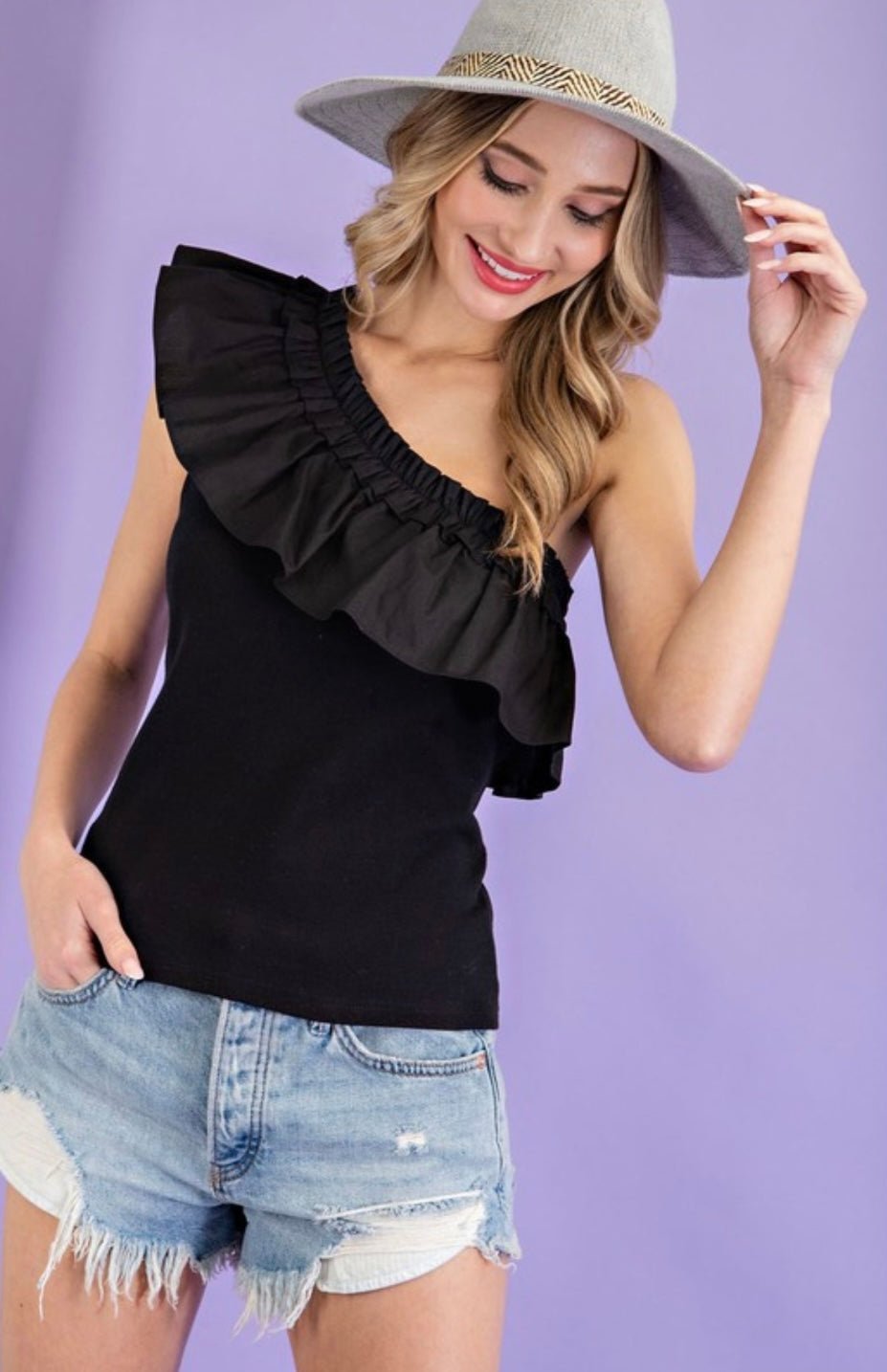 Faded Color Ruffle One Shoulder Top - True to Size Fit - Bella Boutique & Bellasbylola.com