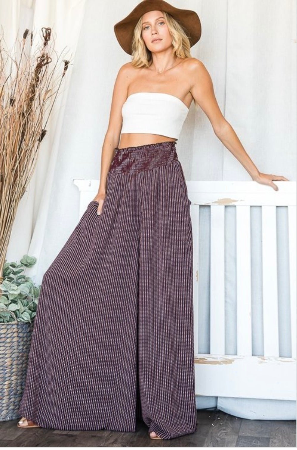 Smocked Waist Wide Leg Maxi Pants - High-rise style, Pleated, Side Pockets - True to size - Bella Boutique & Bellasbylola.com