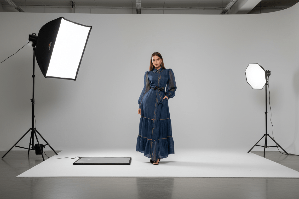 Navy Blue Sheer button down long cuff sleeves long dress with belt - Bella & Bellasbylola.com