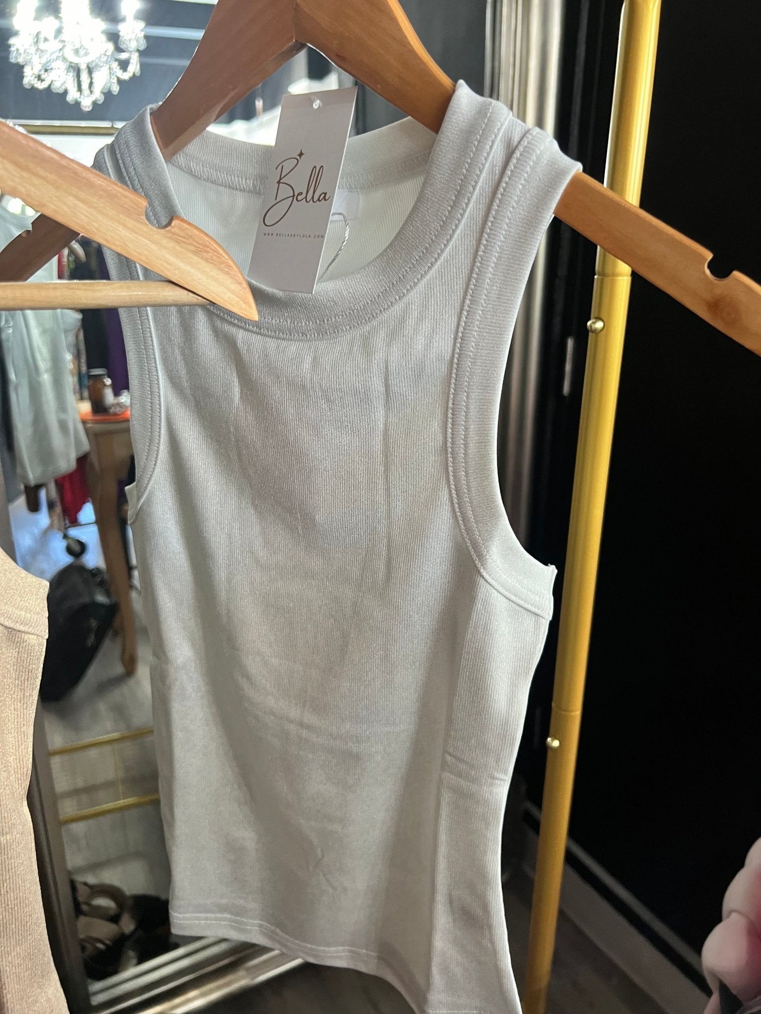 NEW SILVER COATED RIBBED KNIT SLEEVELESS TOP - Bella Boutique & Bellasbylola.com