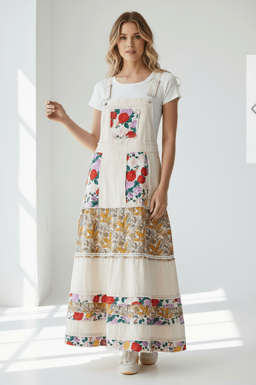 Oatmeal with Floral pattern Skirtalls - Tax Included - Premium Clothing - Bella Boutique & Bellasbylola.com