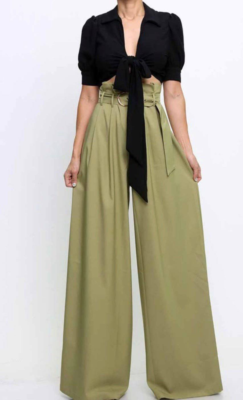 Olive Paperbag Maxi Palazzo Pants - Bella Boutique & Bellasbylola.com