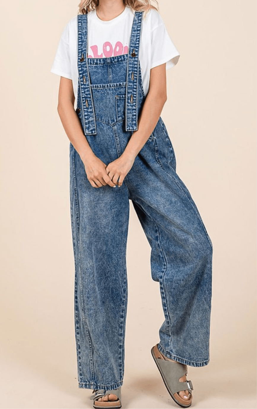Olivia Denim Wide Leg Overall - In Store & online🌟 - Bella Boutique & Bellasbylola.com