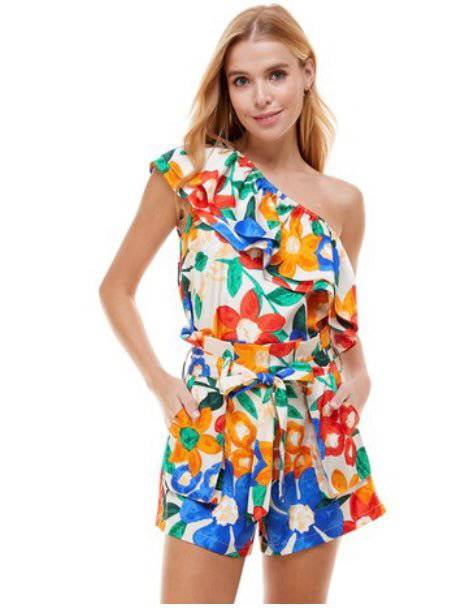 One shoulder multi color ruffle top - Bella Boutique & Bellasbylola.com