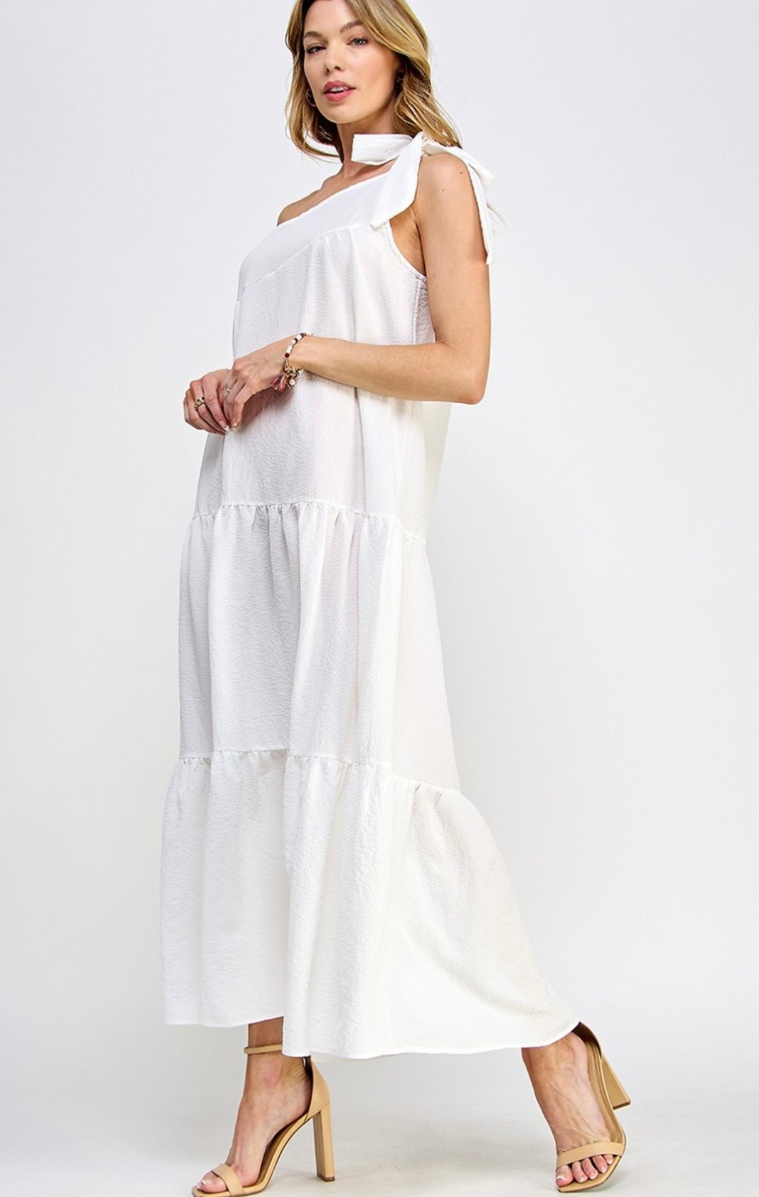 One Shoulder White Maxi: Elegant and Chic - Bella Boutique & Bellasbylola.com