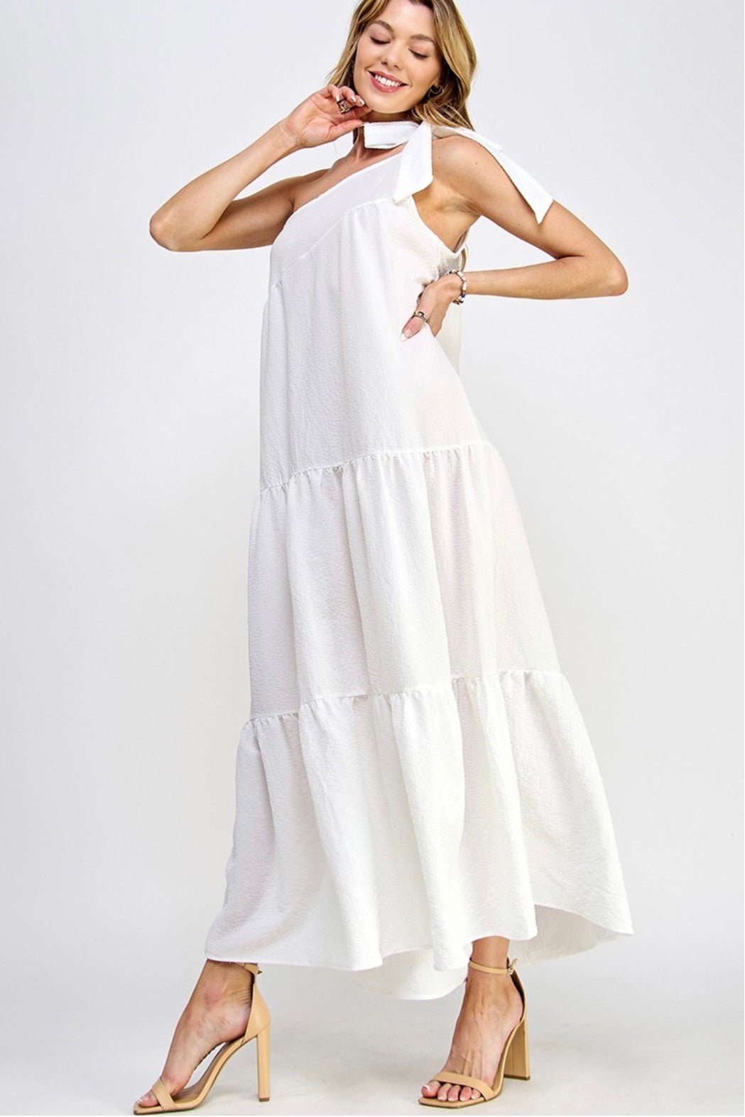 One Shoulder White Maxi: Elegant and Chic - Bella Boutique & Bellasbylola.com
