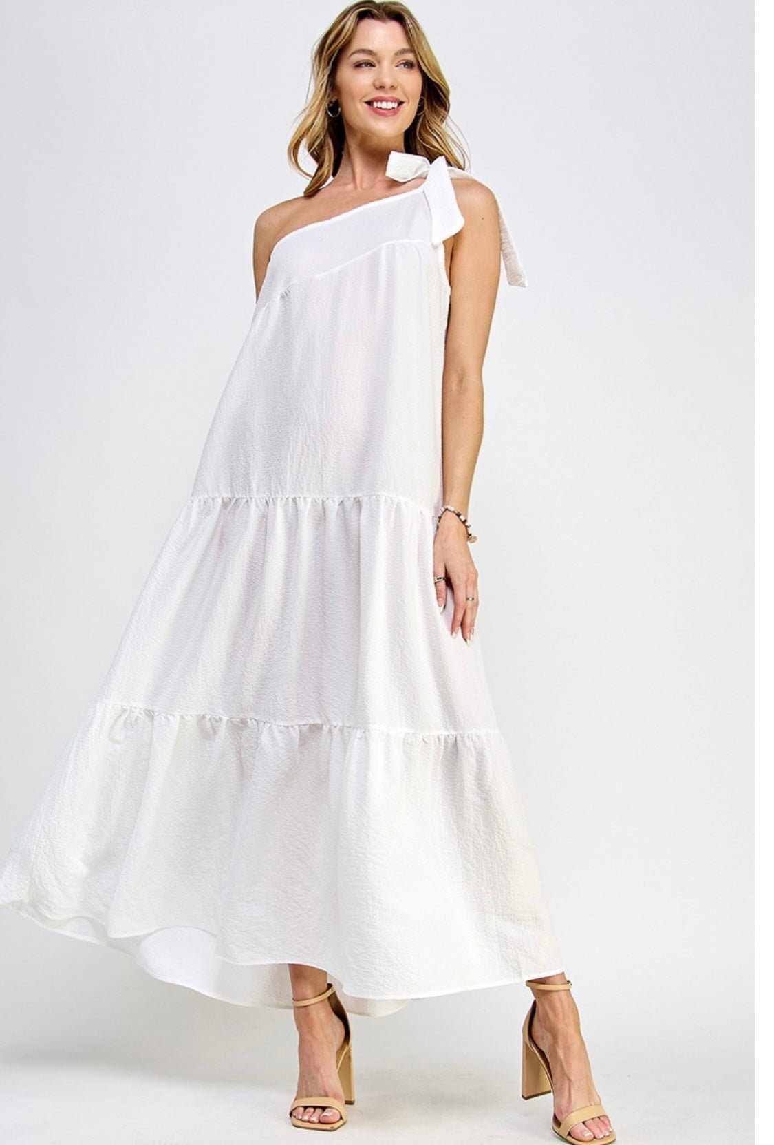 One Shoulder White Maxi: Elegant and Chic - Bella Boutique & Bellasbylola.com