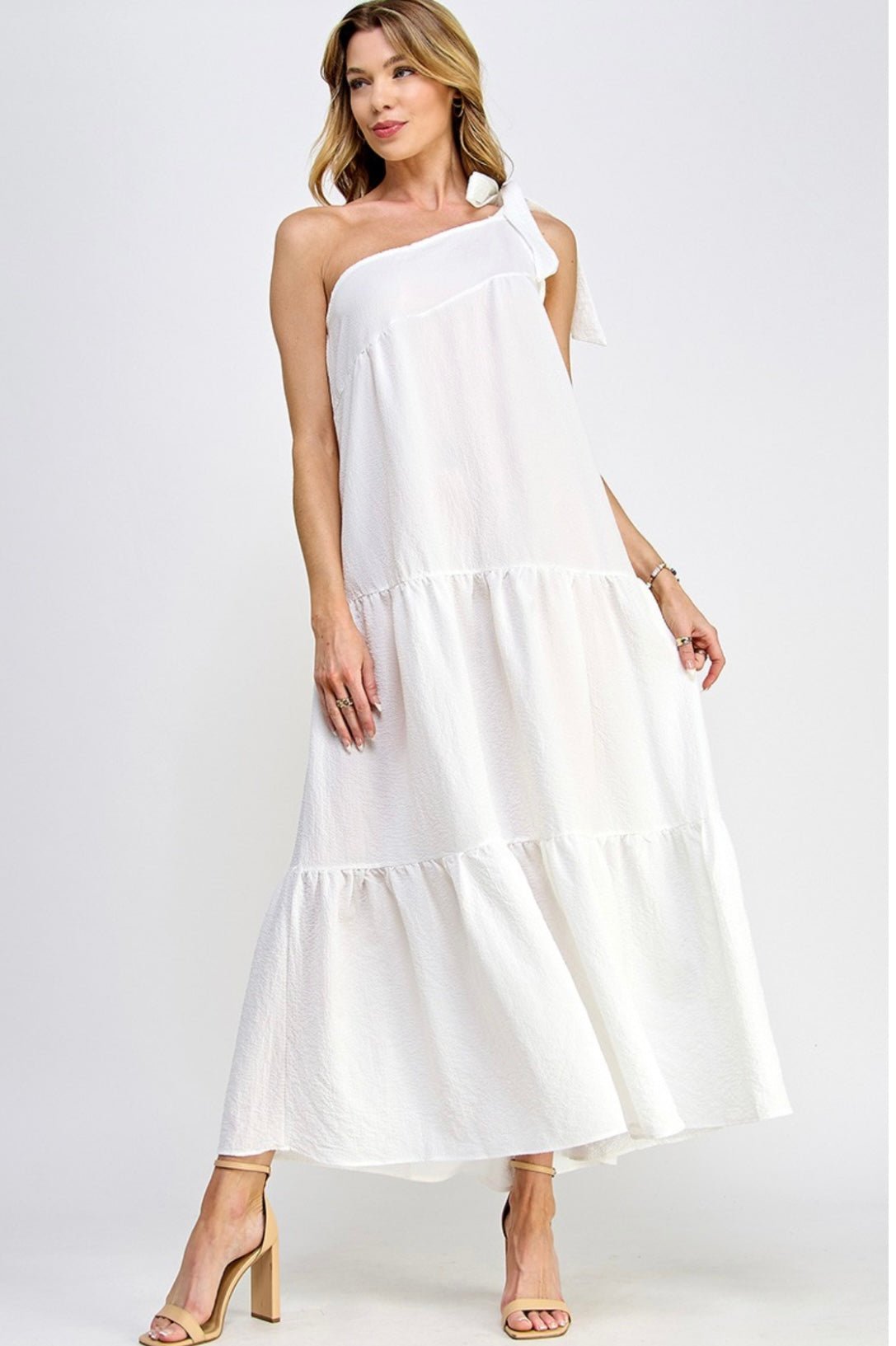 One Shoulder White Maxi: Elegant and Chic - Bella Boutique & Bellasbylola.com