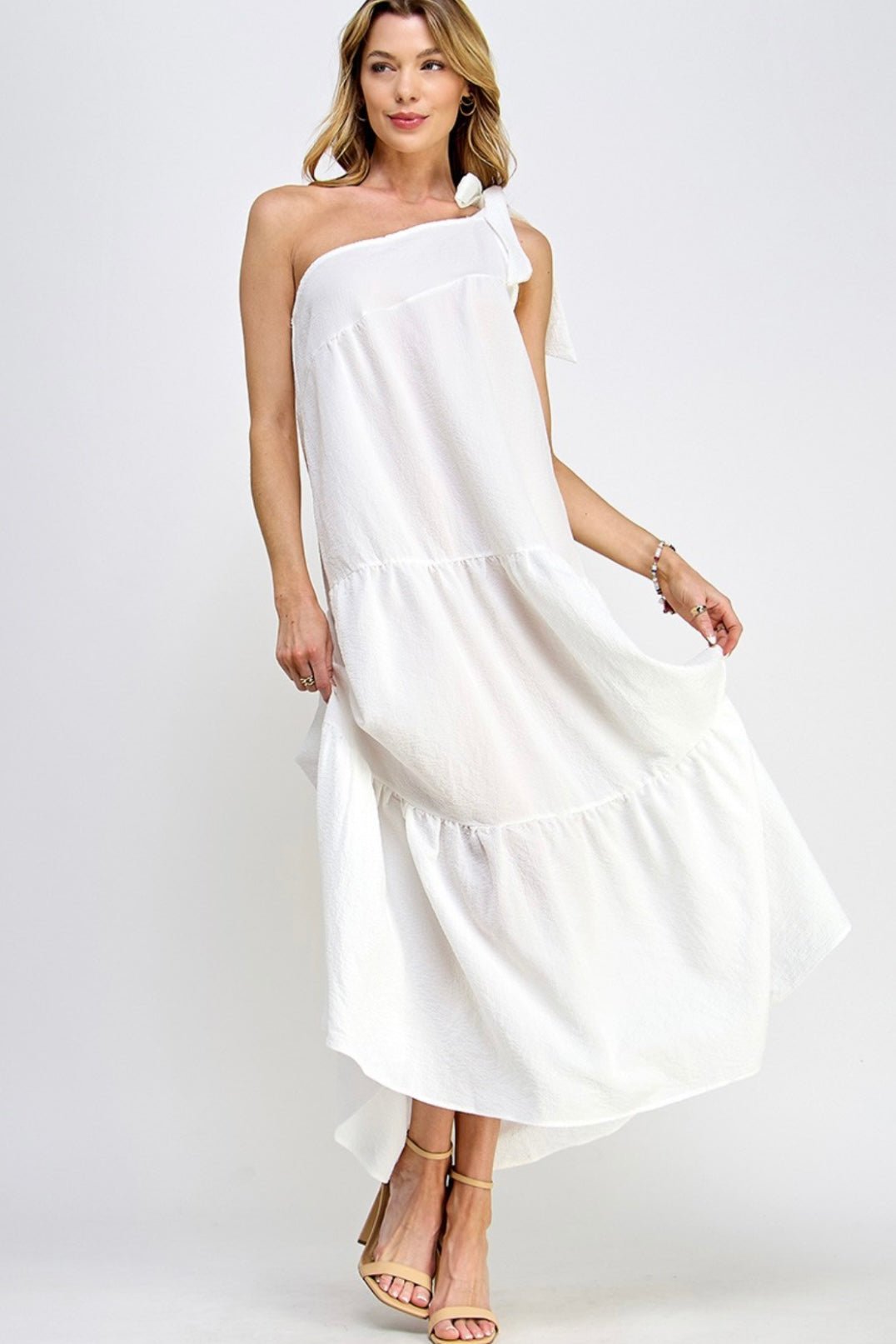 One Shoulder White Maxi: Elegant and Chic - Bella Boutique & Bellasbylola.com