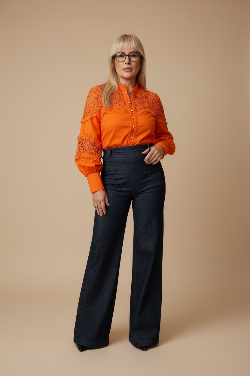 Orange Lace Blouse - Elegant, Sophisticated, Timeless Design