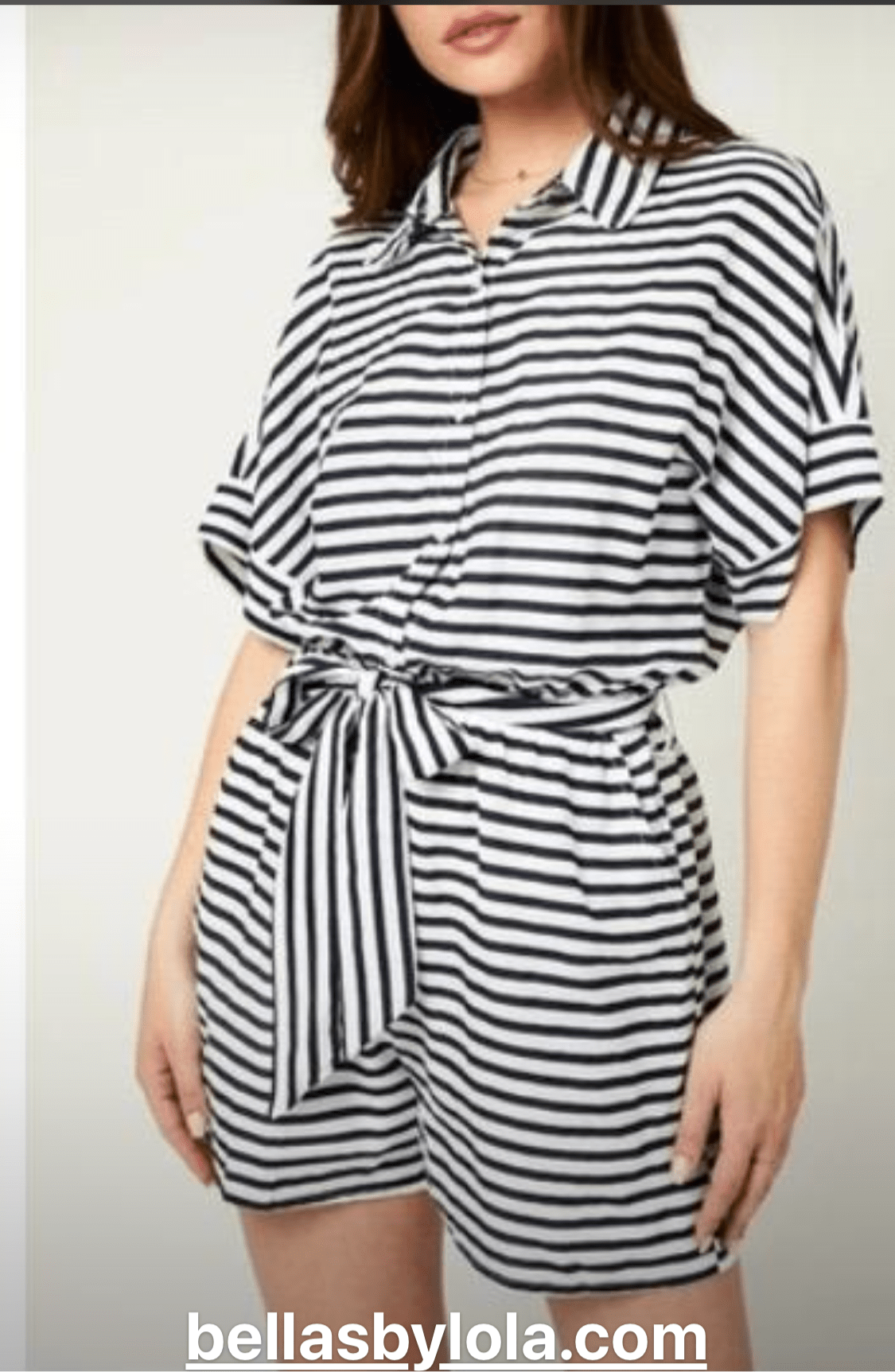 Striped Wide Sleeve Oversized Romper - 70% Cotton, 30% Rayon - 32" Length - True to Size - Bella Boutique & Bellasbylola.com