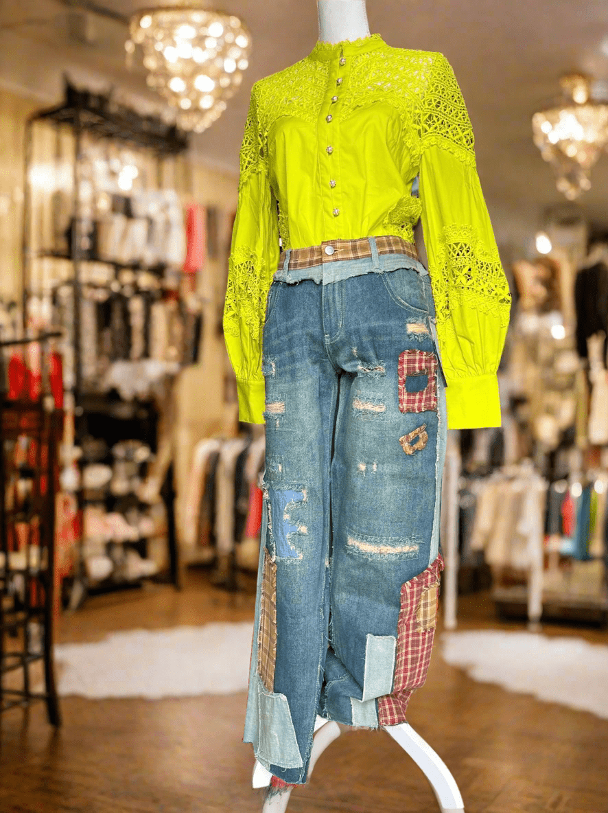 Patch Denim Detail Pants - Premium Clothing - Bella Boutique & Bellasbylola.com
