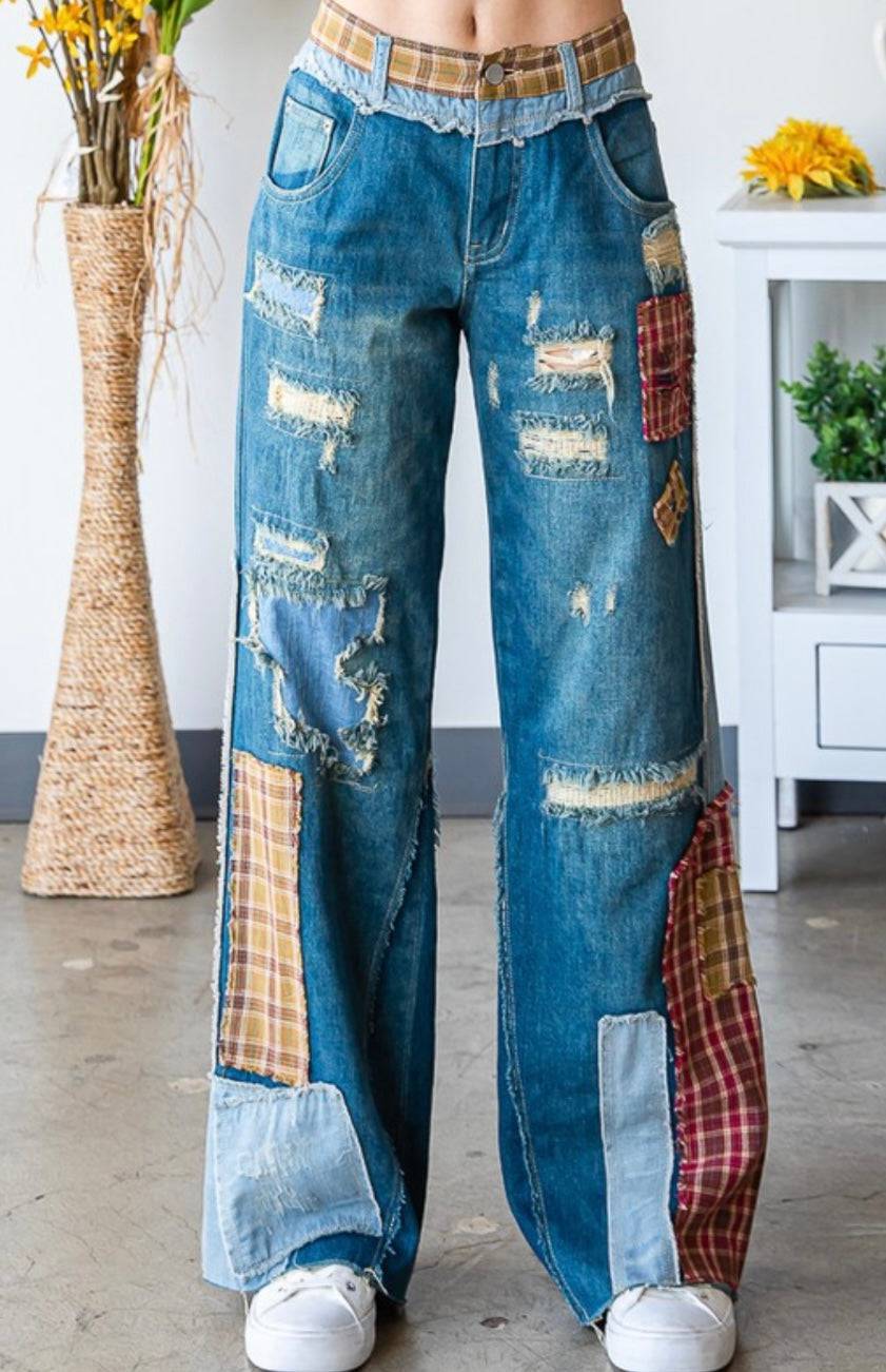 Patch Denim Detail Pants - Premium Clothing - Bella Boutique & Bellasbylola.com