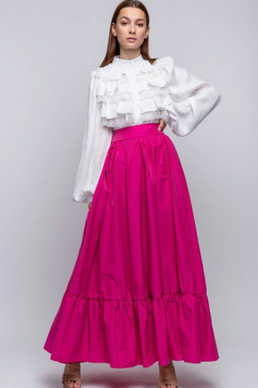 100% Cotton Pocketed Flared Maxi Skirt, Oversized Fit - Bella Boutique & Bellasbylola.com