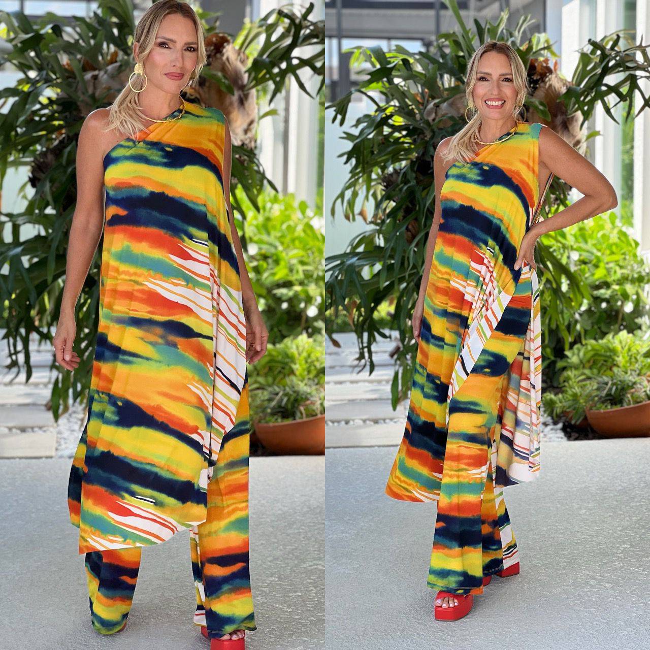 Pia Colors Long Yellow and Orange Colors Tunic Palazzo Set - Bella Boutique & Bellasbylola.com