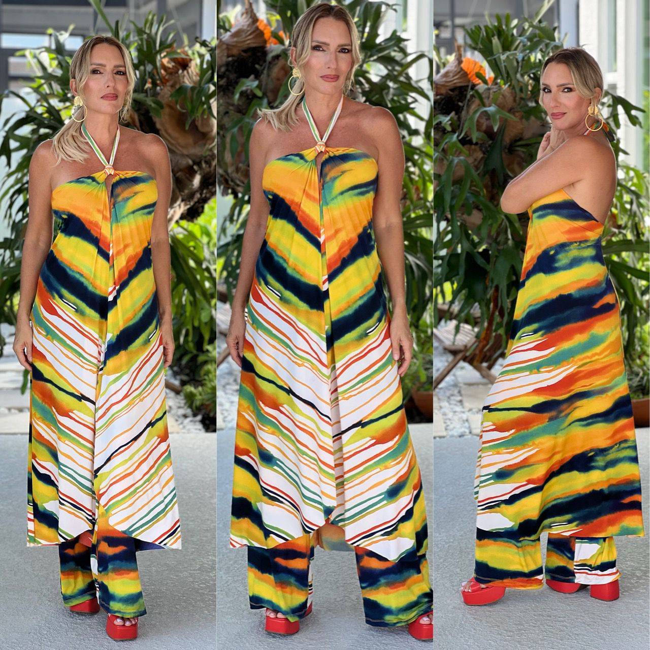 Pia Colors Long Yellow and Orange Colors Tunic Palazzo Set - Bella Boutique & Bellasbylola.com