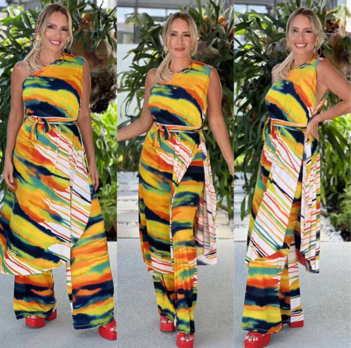 Pia Colors Long Yellow and Orange Colors Tunic Palazzo Set - Bella Boutique & Bellasbylola.com