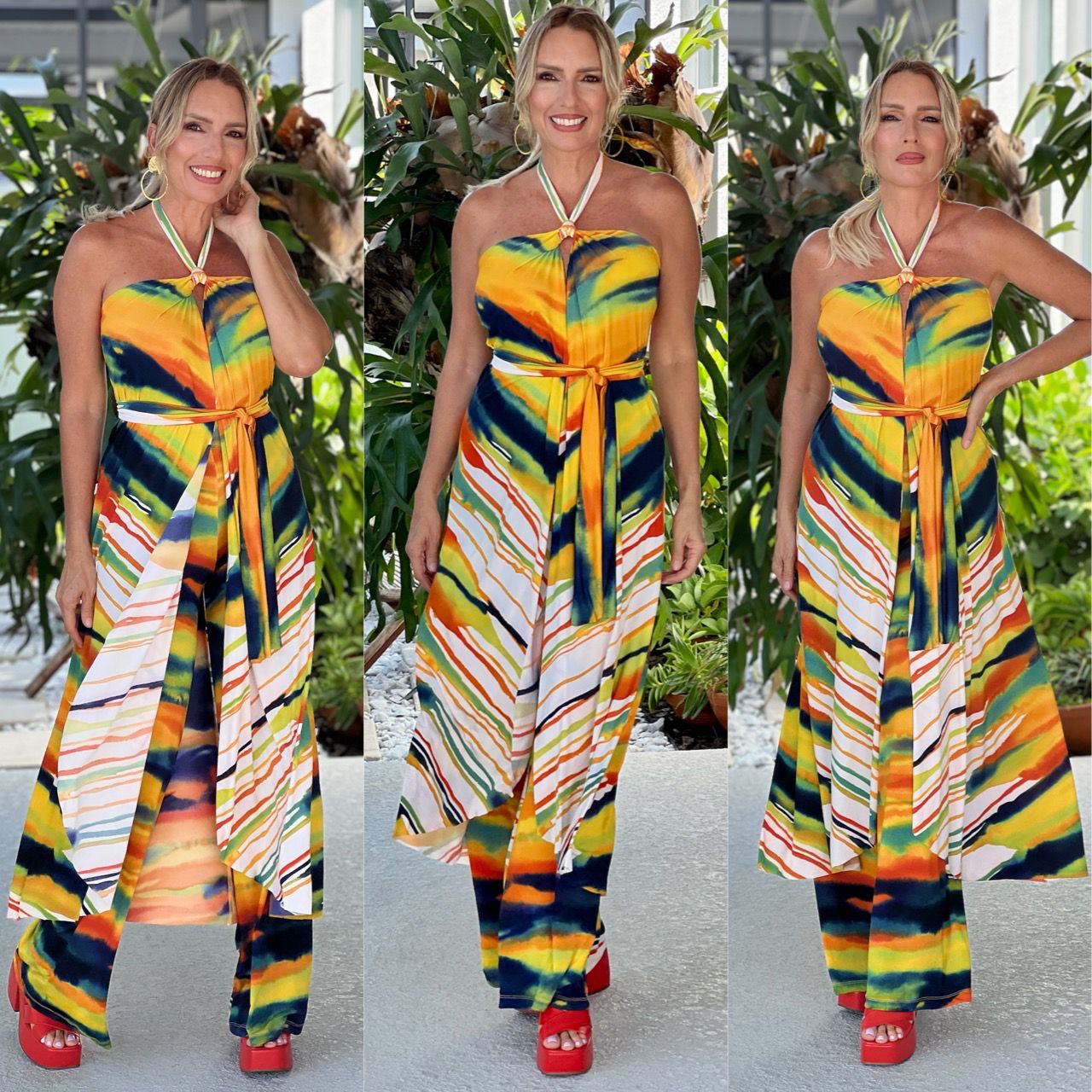 Pia Colors Long Yellow and Orange Colors Tunic Palazzo Set - Bella Boutique & Bellasbylola.com