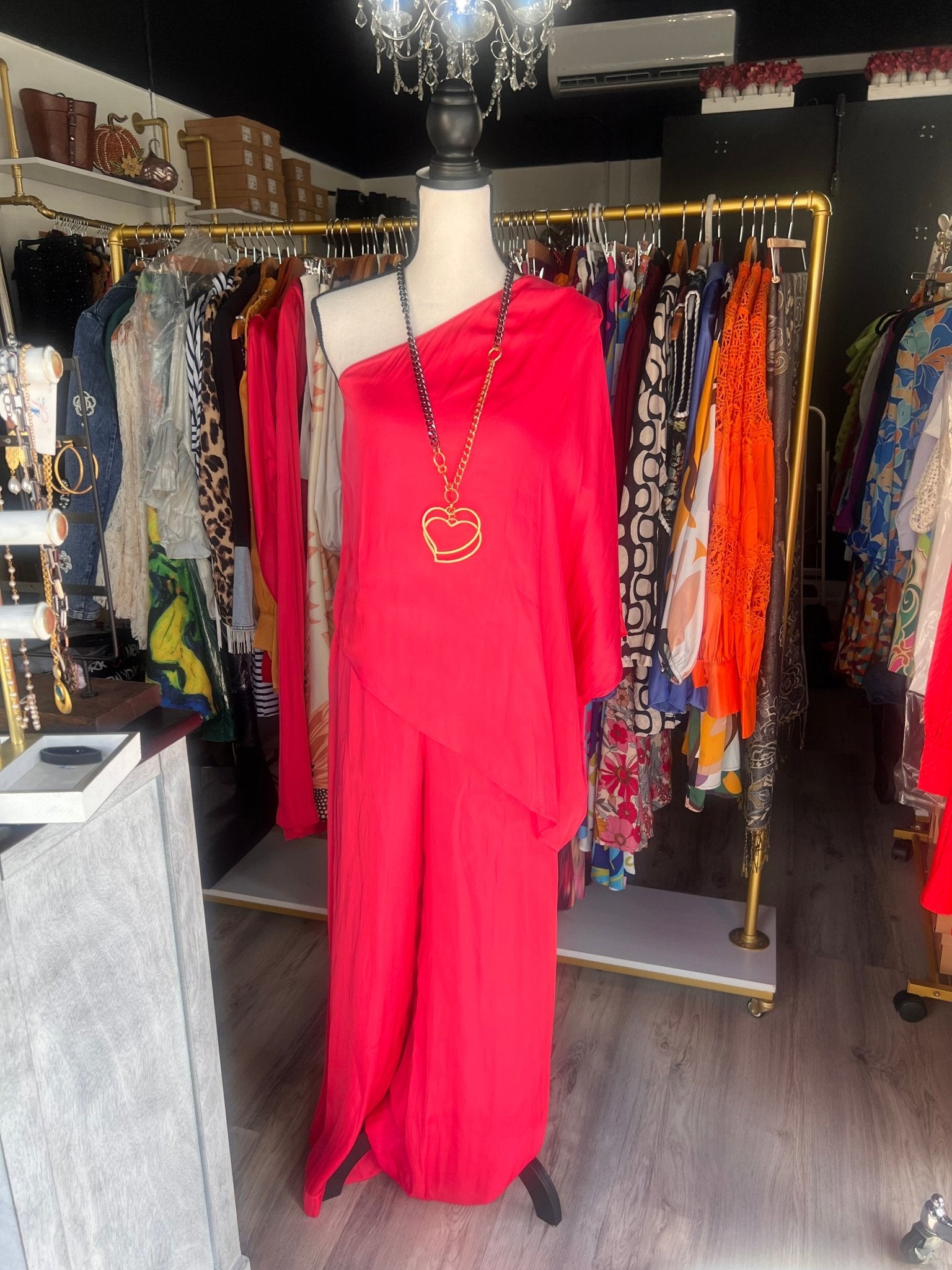 Pink Punch One Shoulder Satin Tunic - Bella Boutique & Bellasbylola.com