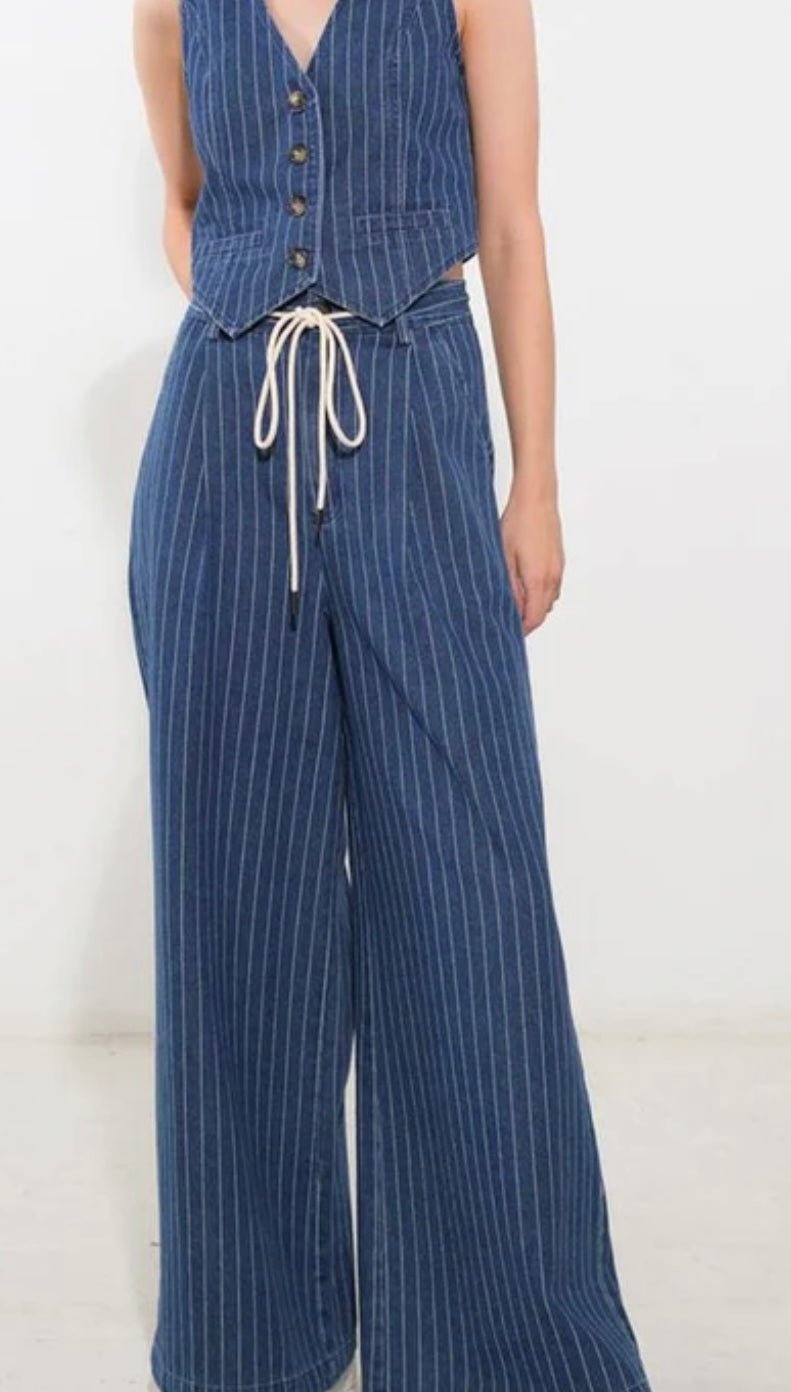 Pinstripe Denim Palazzo New 🌟 - In Store & Online - Bella Boutique & Bellasbylola.com