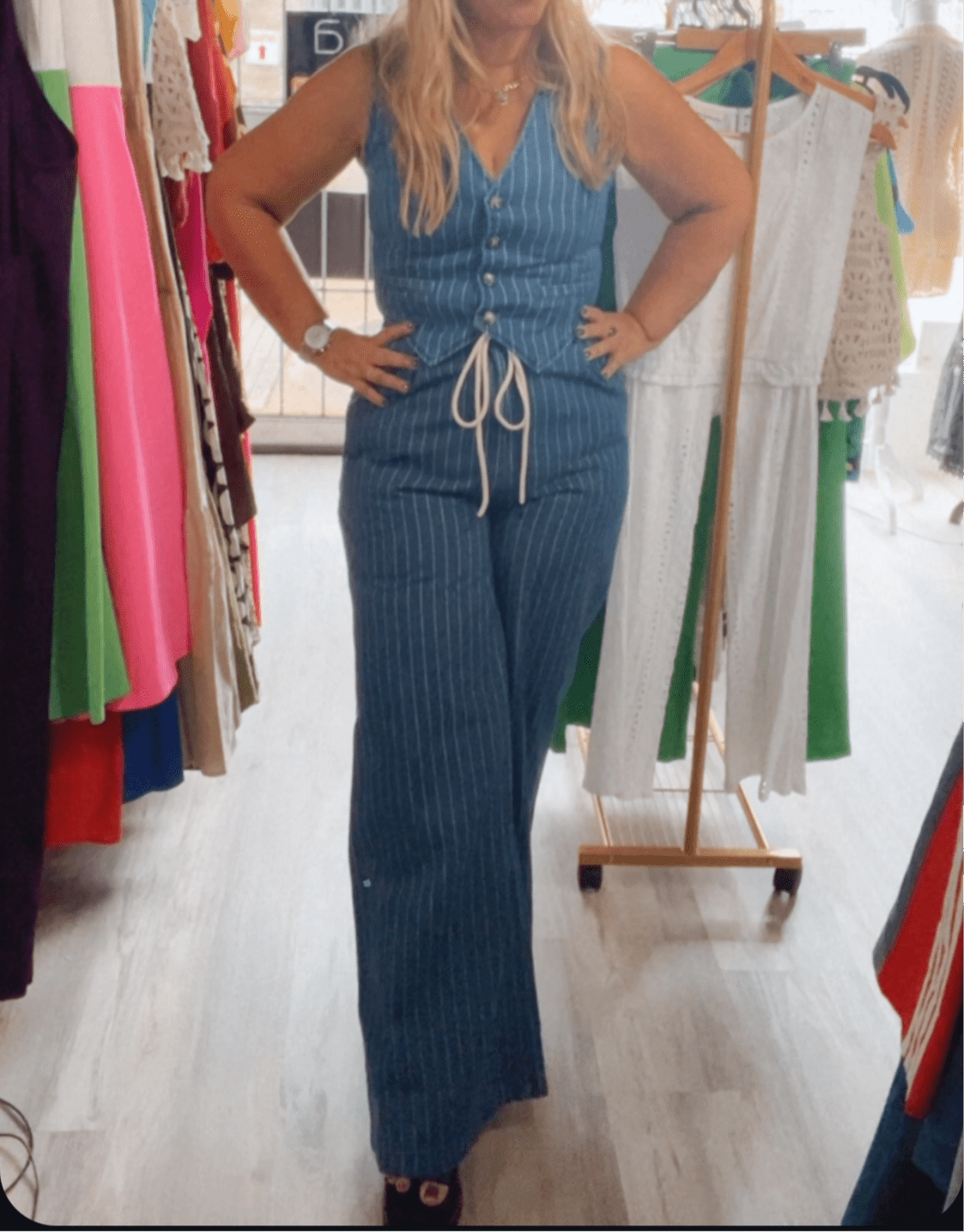 Pinstripe Denim Palazzo New 🌟 - In Store & Online - Bella Boutique & Bellasbylola.com
